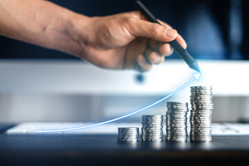 Wall Mural - money growth,silver coins stacked up