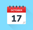 Calendar 17 October icon isolated on blue background. Vector illustration