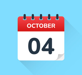 Poster - October 4, four of the month on calendar icon. Date and month concept.