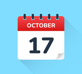 Poster - Calendar 17 October icon isolated on blue background. Vector illustration