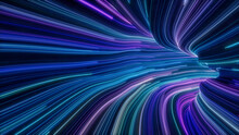 Wavy Lines Tunnel With Lilac, Turquoise And Blue Stripes. 3D Render.