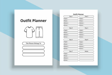 Poster - Outfit planner KDP interior logbook template. Regular outfit information tracker and cloth planner interior. KDP interior notebook. Outfit planning and fashion wear list checker interior.