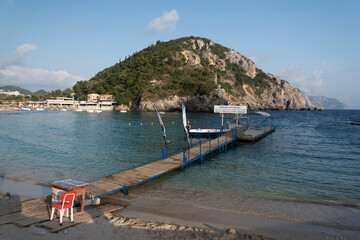 Poster -  View of the dock of ship  in Paleokastrica.