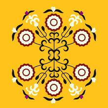 Suzani Carpet Element - Flower In Yellow Background, This Element From The Traditional Textile Product Of Central Asian Countries. 