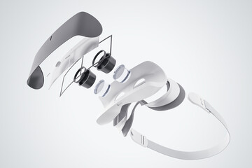 Aufkleber - Virtual reality concept with bottom view on VR headset components on white background. 3D rendering