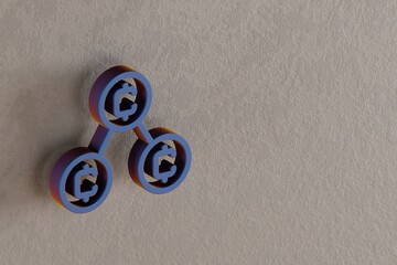 Leinwandbilder - Beautiful abstract illustrations blue Blockchain Coins Token  symbol icons on a wall beton background. 3d rendering illustration. Background pattern for design..
