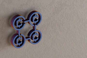 Aufkleber - Beautiful abstract illustrations blue Blockchain Coins   symbol icons on a wall beton background. 3d rendering illustration. Background pattern for design..