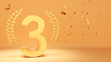 3rd Anniversary,victory Celebration, 3rd  Place. Gold Color On A Gold Background.3d Rendering