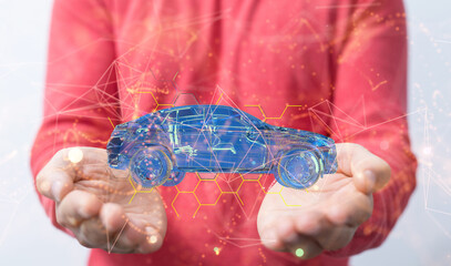Poster - Autonomous car with HUD graphic of Navigation system driving