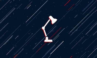 Poster - Large white table lamp symbol framed in red in the center. The effect of flying through the stars. Vector illustration on a dark blue background with stars and slanted lines