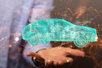 Poster - Autonomous car with HUD graphic of Navigation system driving