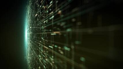 Poster - Hitech Space Scifi Network Landcape Background/ 4k animation of an abstract digital data business technology landscape including connected lines and numbers with depth of field shifting and seamless l