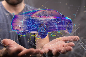 Poster - Autonomous car with HUD graphic of Navigation system driving