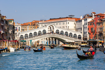 Wall Mural - Venice Rialto bridge over Canal Grande with gondola travel traveling holidays vacation town in Italy