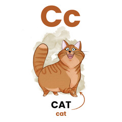 C letter animal flashcard, Cat character illustration for children education. Learn alphabet easily