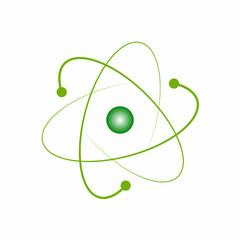 Poster - atom structure model. nucleus of protons and neutrons. orbital electrons. vector illustration isolated on white background.