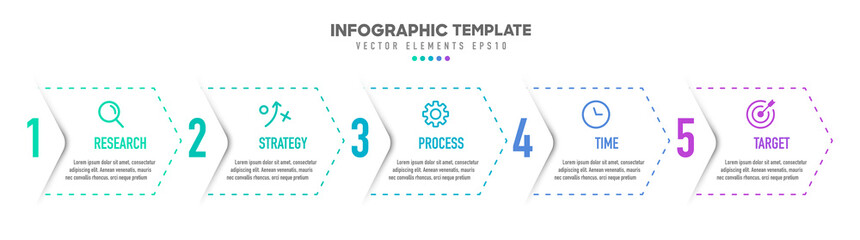 Aufkleber - Timeline infographic design with 5 options or steps. Infographics for business concept. Can be used for presentations workflow layout, banner, process, diagram, flow chart, info graph, annual report.
