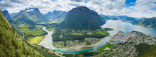 Panoramic View On Andalsnes City, Norway Mountain Landscape