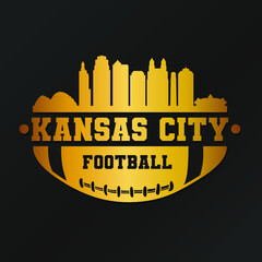 Wall Mural - Kansas City, MO, USA American Football Gold Skyline City Silhouette Vector. Golden Design Style Icon Symbols. Sport America Ball.