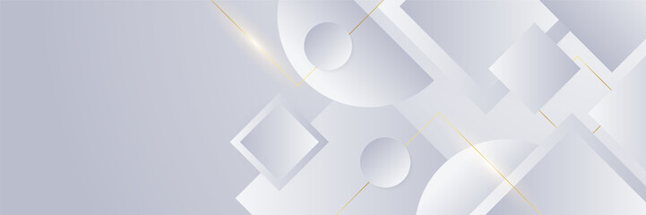 Modern white and gold abstract background banner. Abstract geometric shape white gold background with light and shadow 3D layered for presentation design.