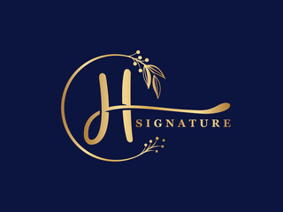 Wall Mural - luxury signature initial H Letterhead logo design isolated leaf and flower