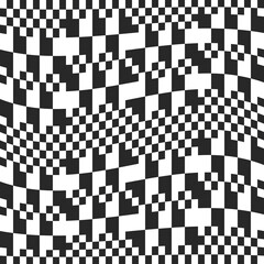Poster - Checkerboard pattern in waves. Vector from black and white cubes. Large and small squares in a decorative wavy ornament.