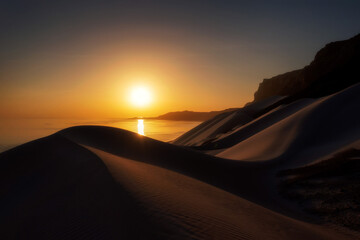 Wall Mural - Sunset over Arher beach at eastern Socotra, Yemen, taken in Nove