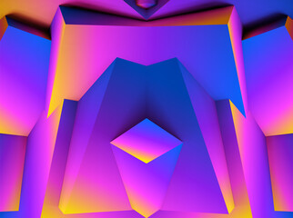 Poster - Abstract geometric background with colorful 3D shapes or architectural forms for booklet or video conference backdrop