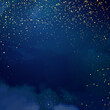 Magic night dark blue frame with sparkling glitter bokeh and light art