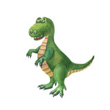 Fototapeta Dinusie - Watercolor green dinosaur. Cute tyrannosaurus on a white background. Watercolor illustration