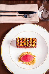 Canvas Print - pastry with hazelnut and berry sorbet