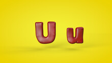 3d Render Text Red Bubble On Yellow Background Letters U For Design Business.text Modern Concept