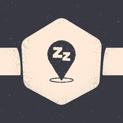 Sticker - Grunge Sleepy icon isolated on grey background. Sleepy zzz black talk bubble. Monochrome vintage drawing. Vector