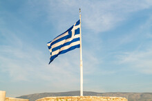 Flag Of Greece Against Blue Sky