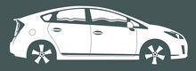 Vector Layout A Hybrid Car Isolated On Grey Background. Side View