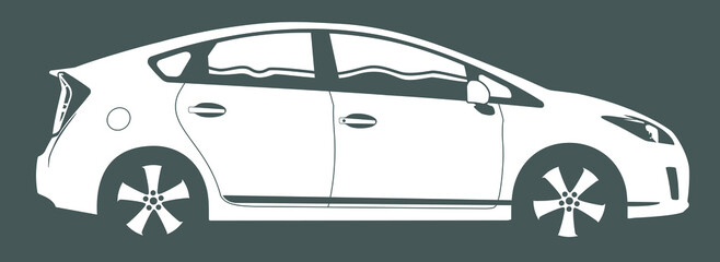 Vector layout a hybrid car isolated on grey background. Side view