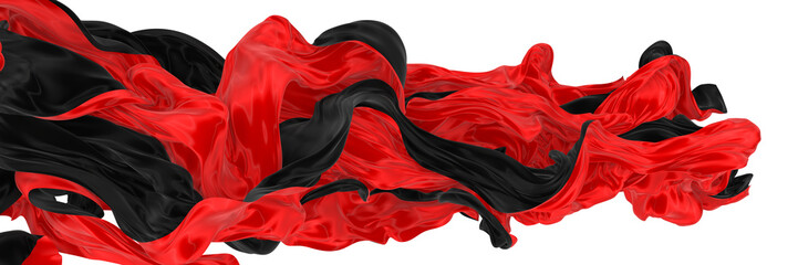 Wall Mural - Beautiful flowing fabric of red and black wavy silk or satin. 3d rendering image.