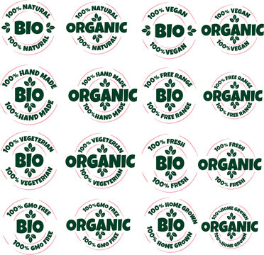 Eco, bio, organic and natural products sticker, label, badge and logo.
Ecology icon. Logo template with green leaves for organic and eco
friendly products. Vector illustration