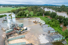 Flooding Cement Factory - Concrete Plant After River Broke Its Bank