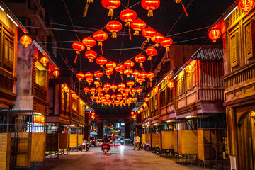 Lantern festival in Nakhon Sawan night market in Thailand