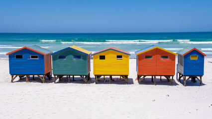 Wall Mural - colorful beach house at Muizenberg beach Cape Town, beach huts, Muizenberg, Cape Town, False Bay, South Africa. 