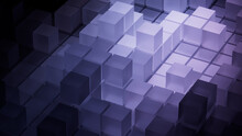Lilac And Black, Translucent Cubes Perfectly Aligned To Create A Modern Tech Background. 3D Render.