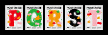 Letters P, Q, R, S, T. Poster Layout Design. Alphabet. Cute Font. Template Poster, Banner, Flyer.