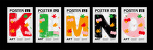 Letters K, L, M, N, O. Poster Layout Design. Alphabet. Cute Font. Template Poster, Banner, Flyer.