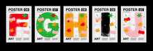 Letters F, G, H, I, J. Poster Layout Design. Alphabet. Cute Font. Template Poster, Banner, Flyer.