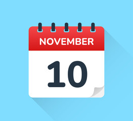 Wall Mural - November 10. Calendar page icon vector illustration. Day and month concept.