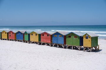 Wall Mural - colorful beach house at Muizenberg beach Cape Town, beach huts, Muizenberg, Cape Town, False Bay, South Africa. 