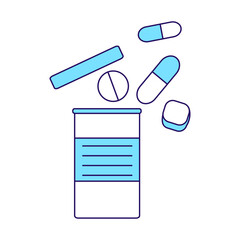 Poster - Pills and package semi flat color vector element. Full sized object on white. Medical substance. Disease prevention simple cartoon style illustration for web graphic design and animation