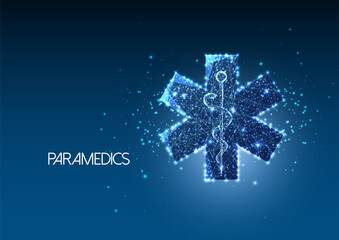 Wall Mural - Futuristic paramedics, emergency medical services concept with glowing emergency sign with caduceus