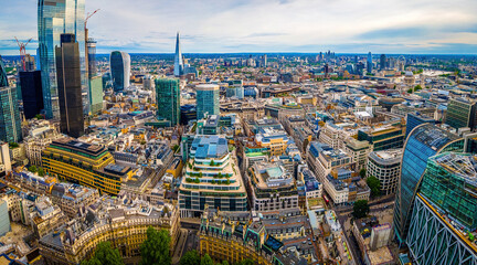 Wall Mural - The aerial view of skyscrappers of the City of London in summer